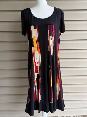 •R&M Richards• Black Abstract Print Swing Dress - Size 16